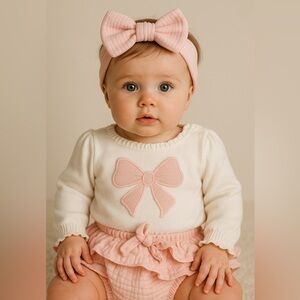 Pink and White Kids Bow Outfit Set
